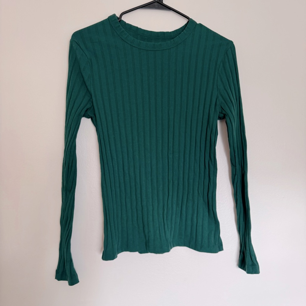a new day Green Ribbed Long Sleeve Top
